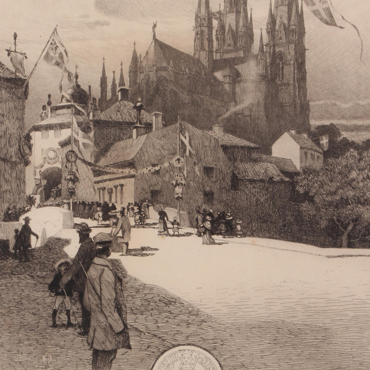 FERDINAND BOBERG. Etching, "Upsala", signed.