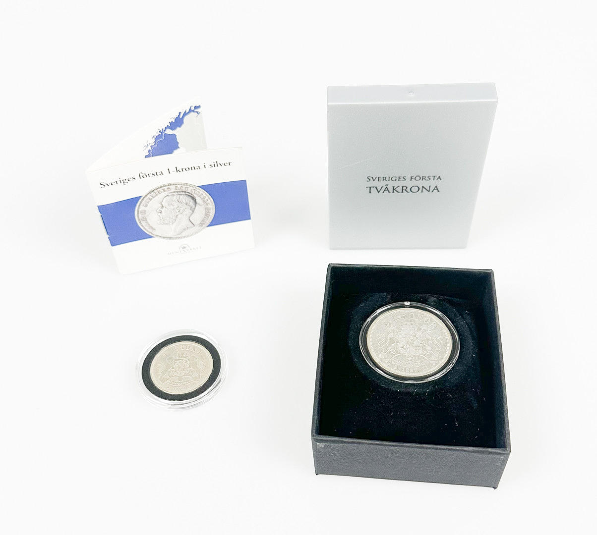 SVERIGES första 1 och 2 krona, silver.