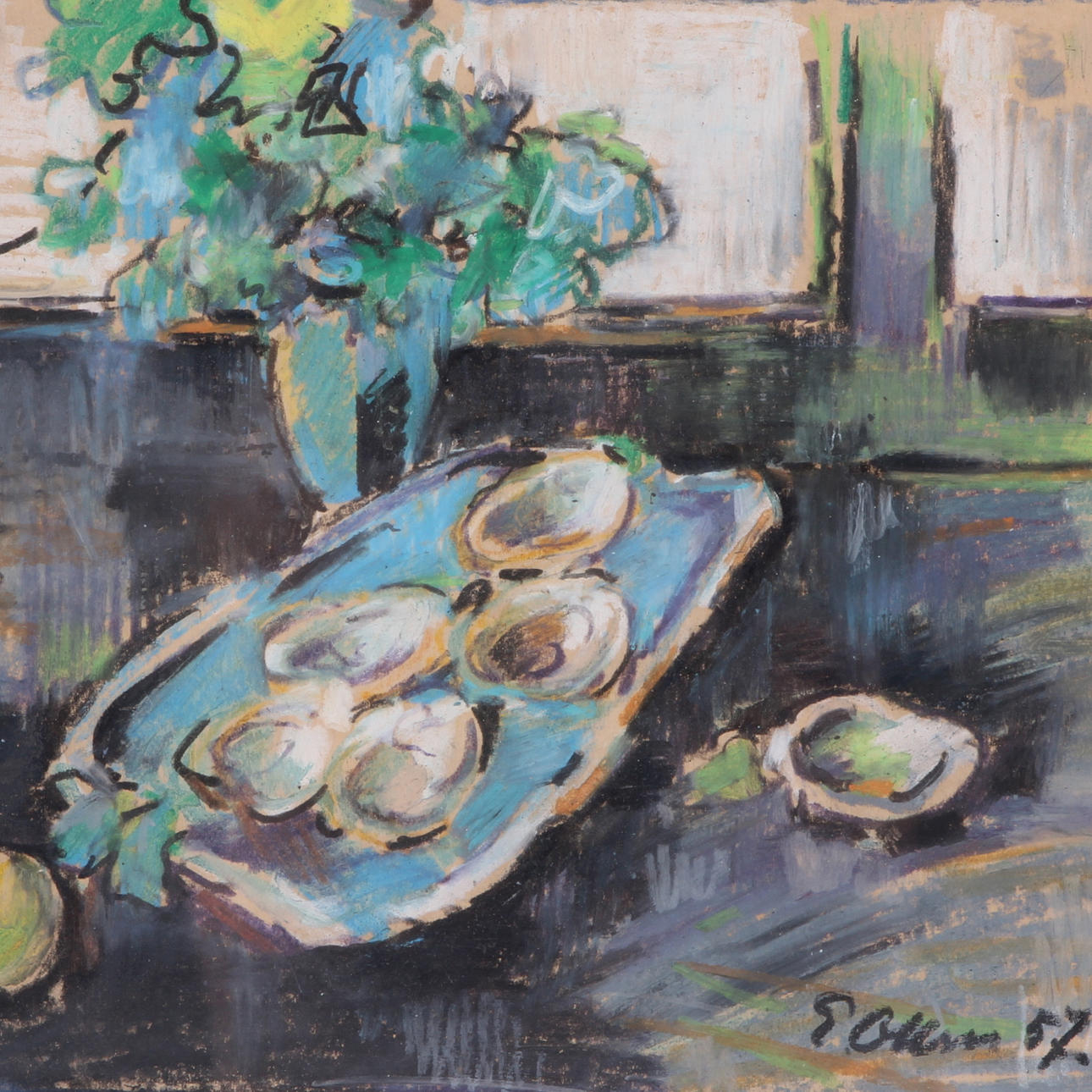 EDVIN OLLERS. Pastell, stilleben, signerad.