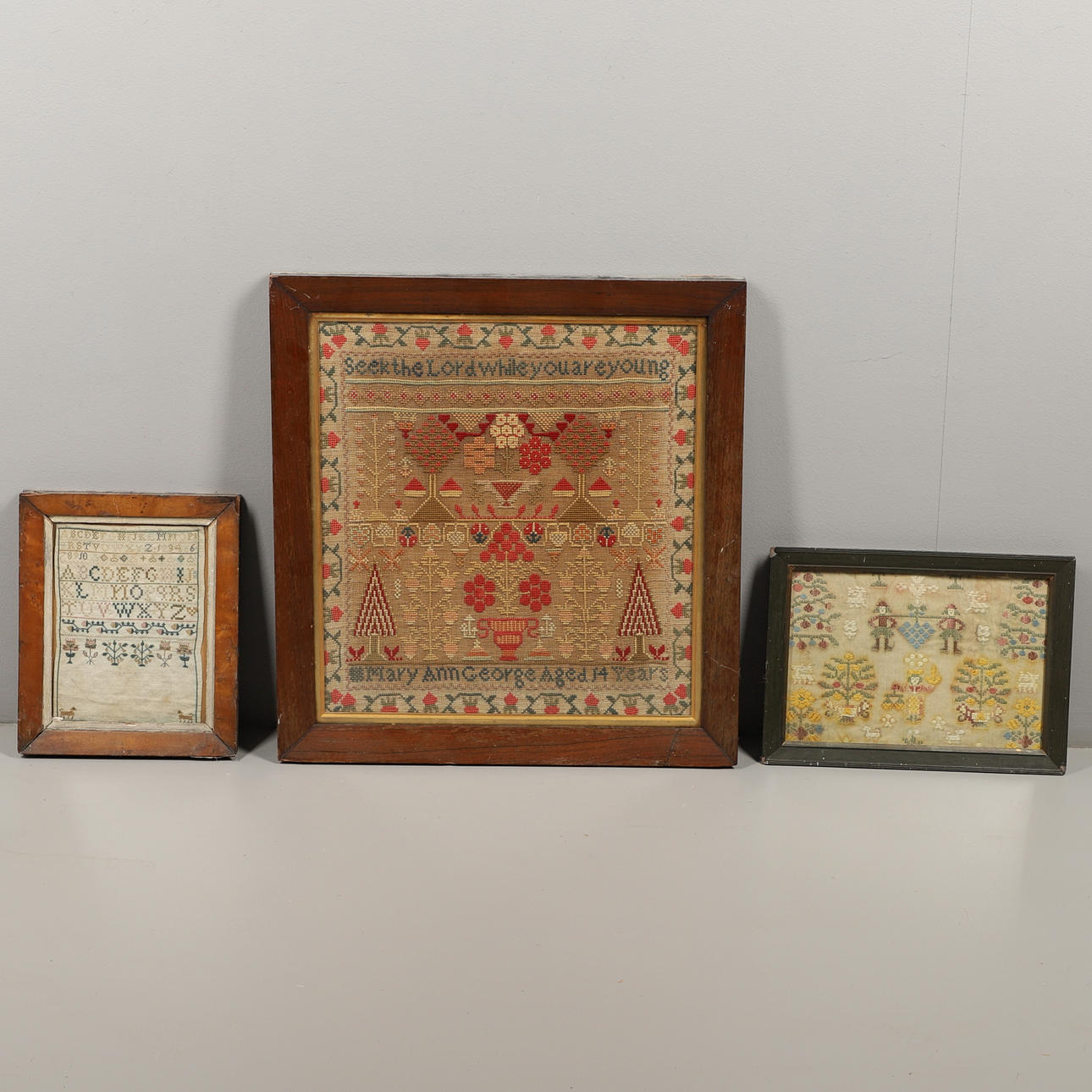 THREE 19TH CENTURY SAMPLERS.