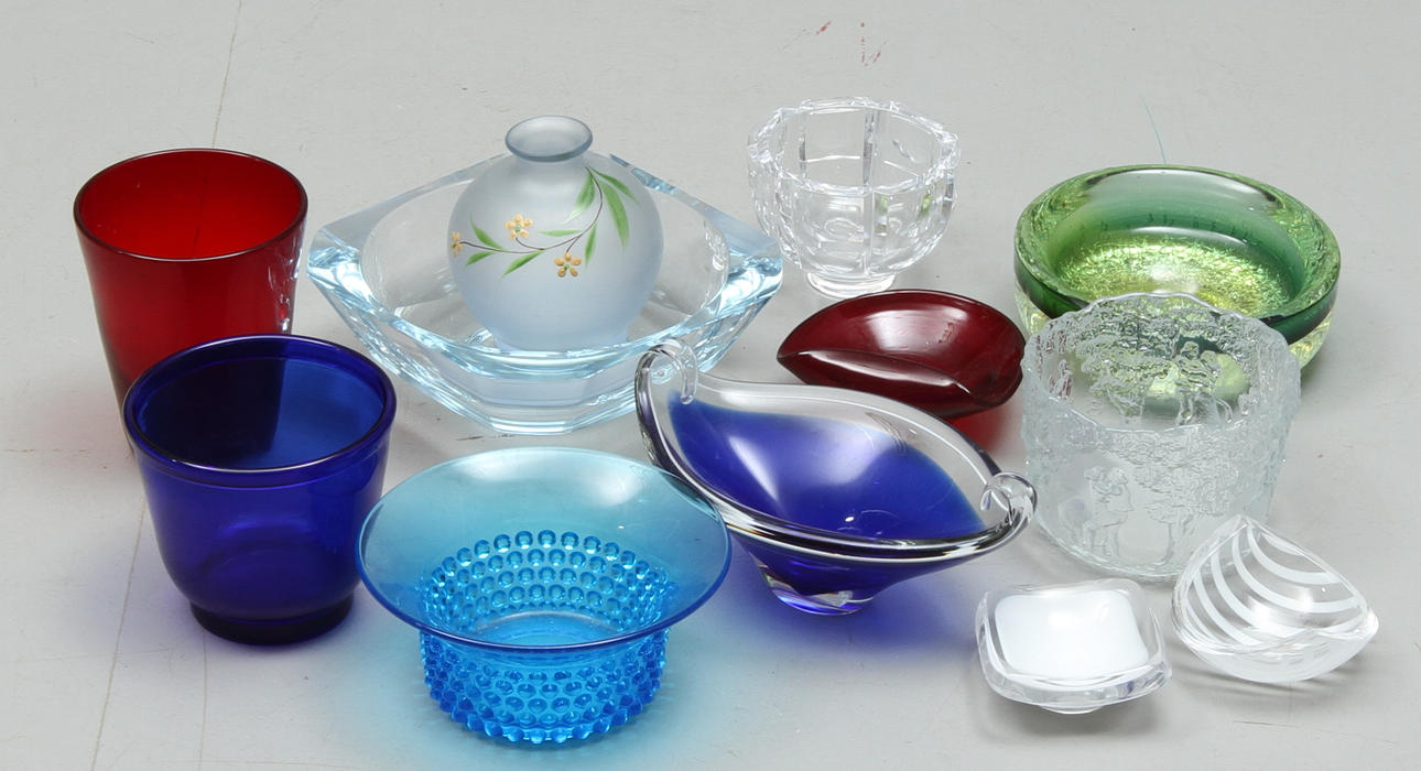 PARTI GLAS, 12 delar, bla. Flygfors och Orrefors, 1900-tal.