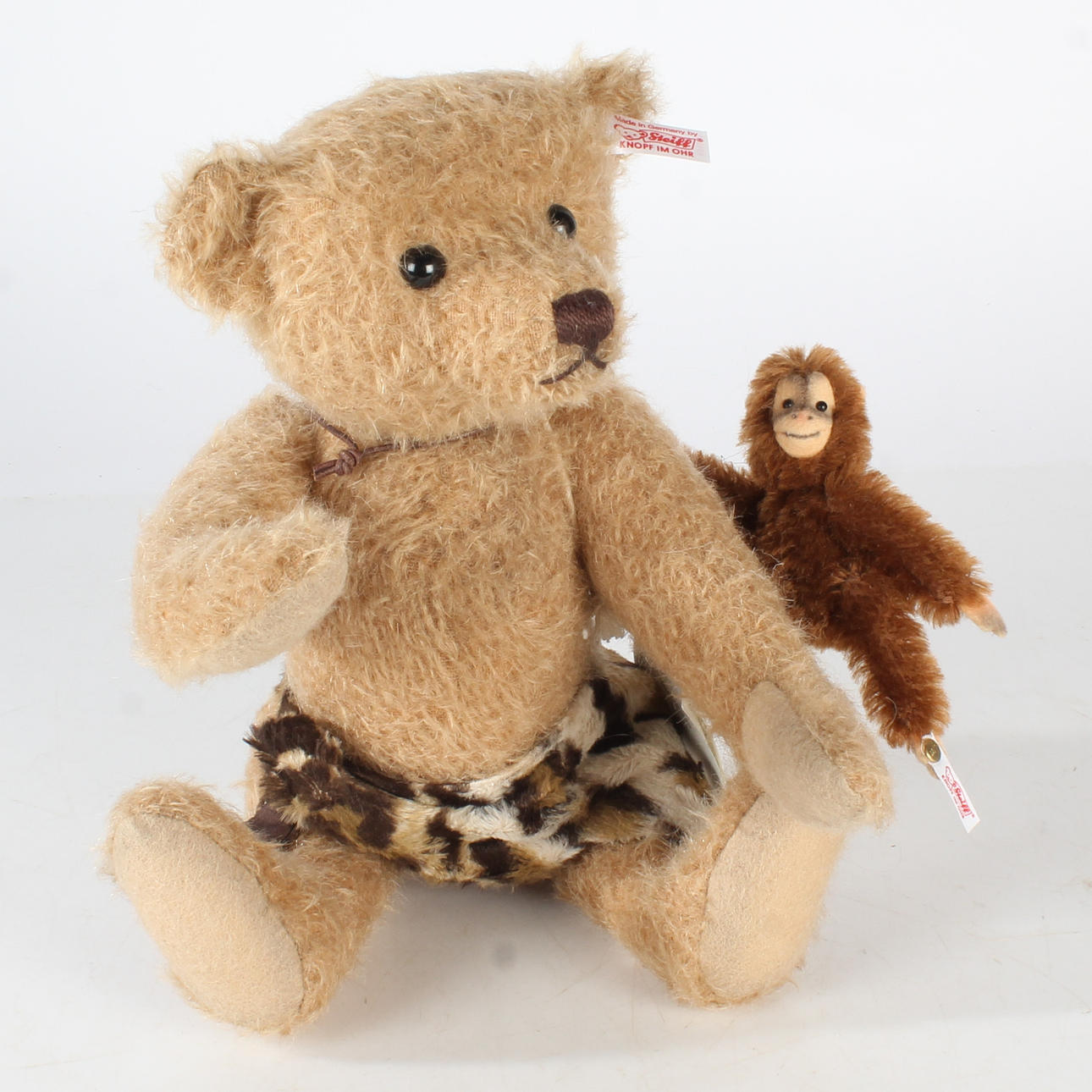 STEIFF MOHAIR TEDDY BEAR 'JOHNNY AND JOCKO' WITH BUTTON AND LABEL.
