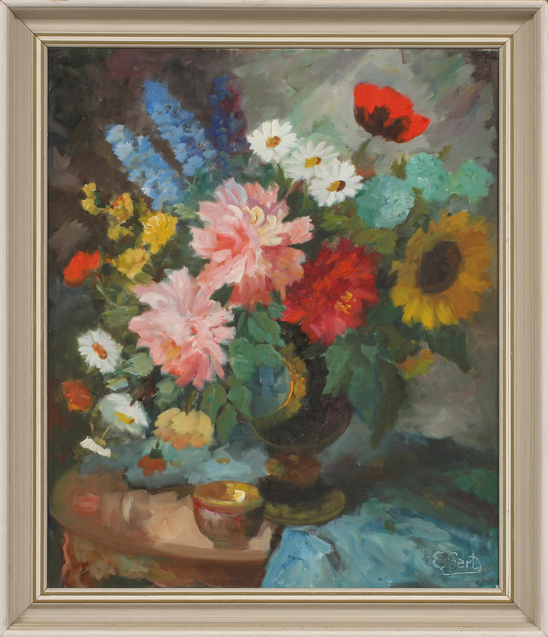 EDITH GERT. Blomsterstilleben, olja på duk, signerad.