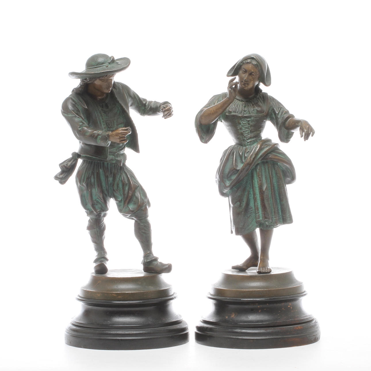 SKULPTURER, 2 st, patinerad metall, 18/1900-tal.