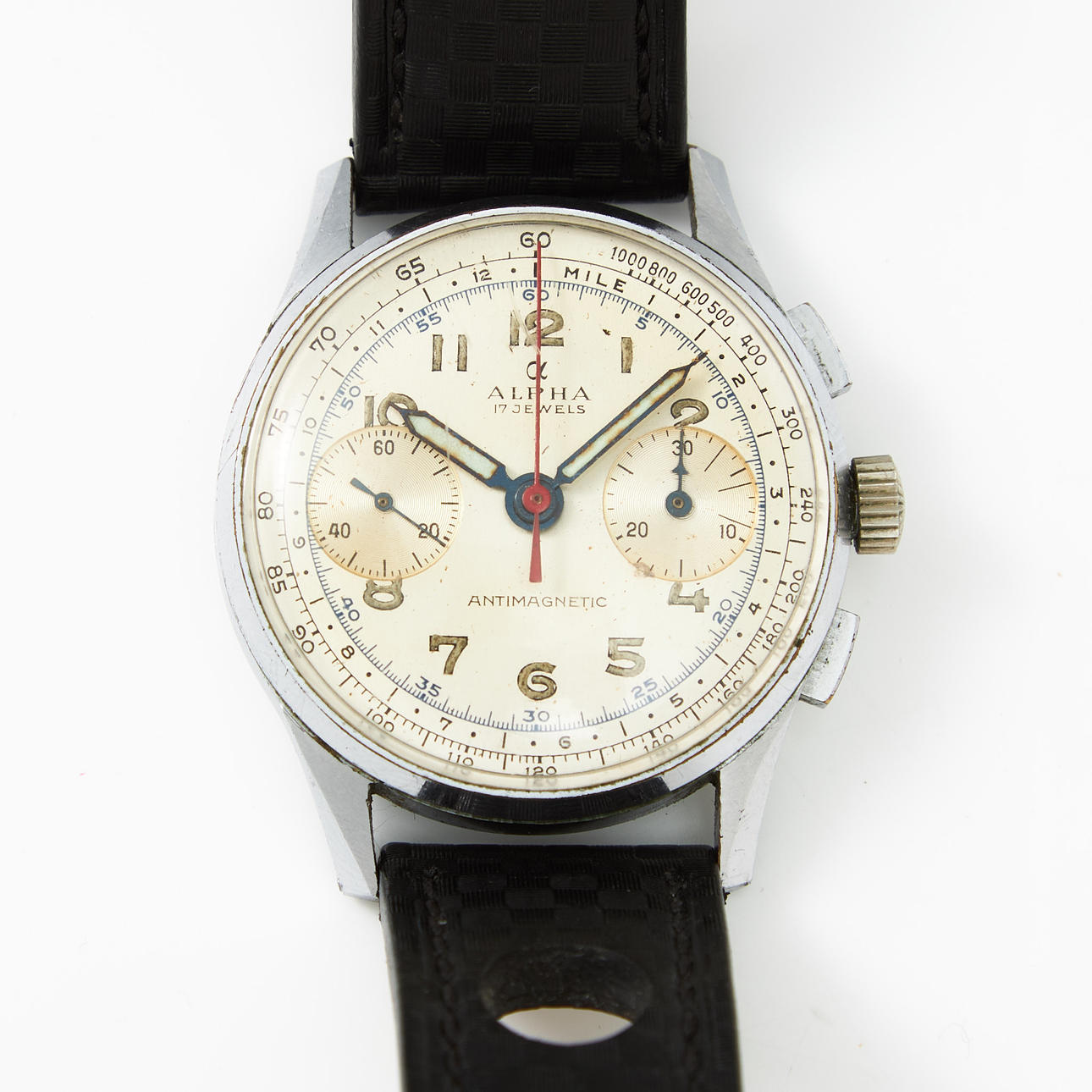 ALPHA, wristwatch, steel, 1950s.