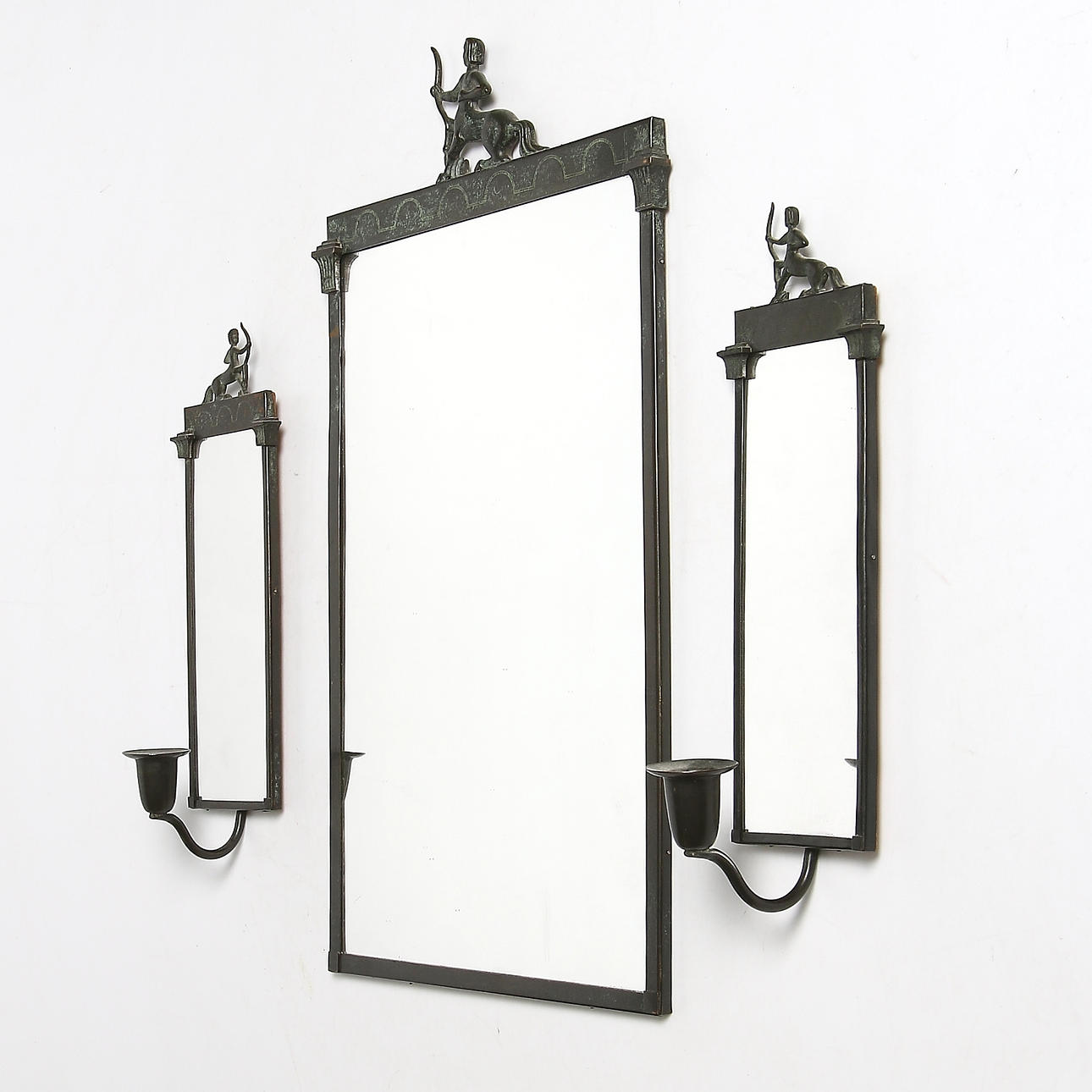 SPEGEL med LAMPETTER, 3 delar, art deco. 1920/30-tal.