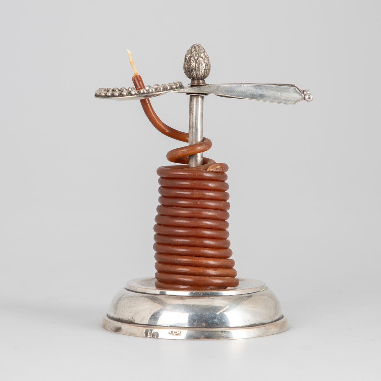 Wachsstockhalter, Silber, um 1800.