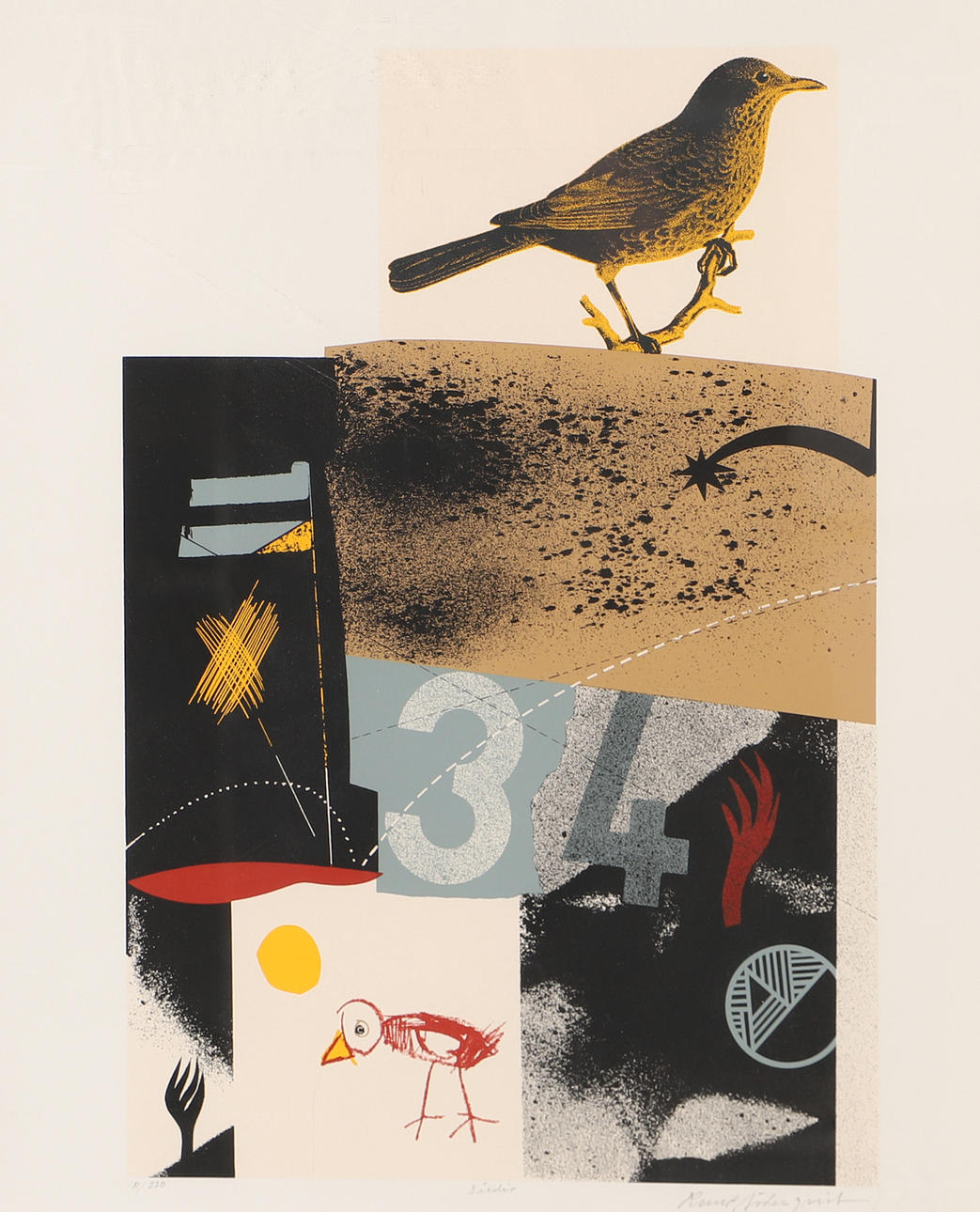 RUNE SÖDERQVIST. "Birdie", färglitografi, signerad.