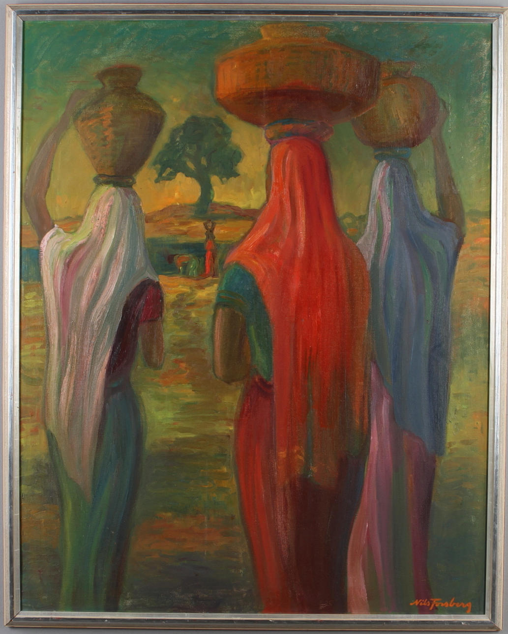 NILS FORSBERG. "Den dagliga promendaden", olja på duk, signerad.