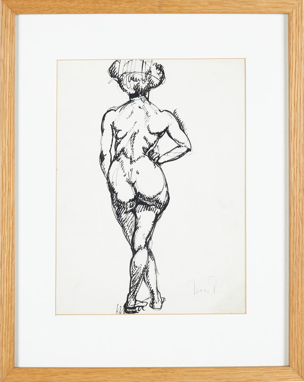 ISAAC GRÜNEWALD. Modellstudie, Tinte, signiert.