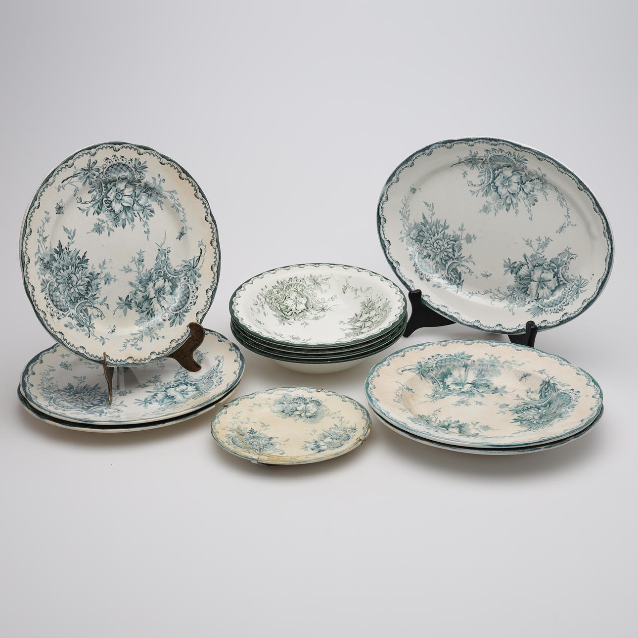 SERVISDELAR, 11 delar, "Grön Anna", Rörstrand.