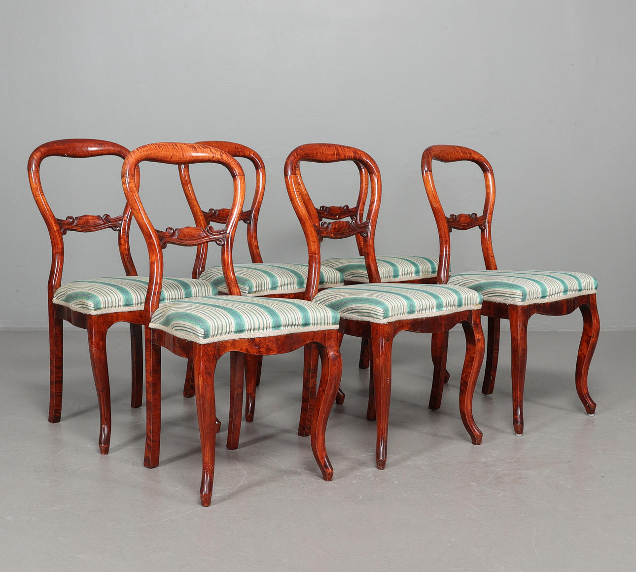 CHAIRS, 6 pieces in red-glazed birch, rococo style, 20th century ...
