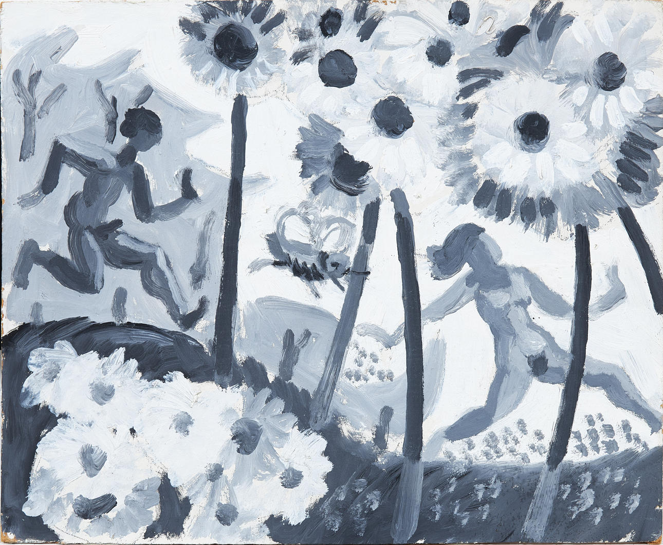 IVÁN GRÜNEWALD. Running figures, oil on Board.