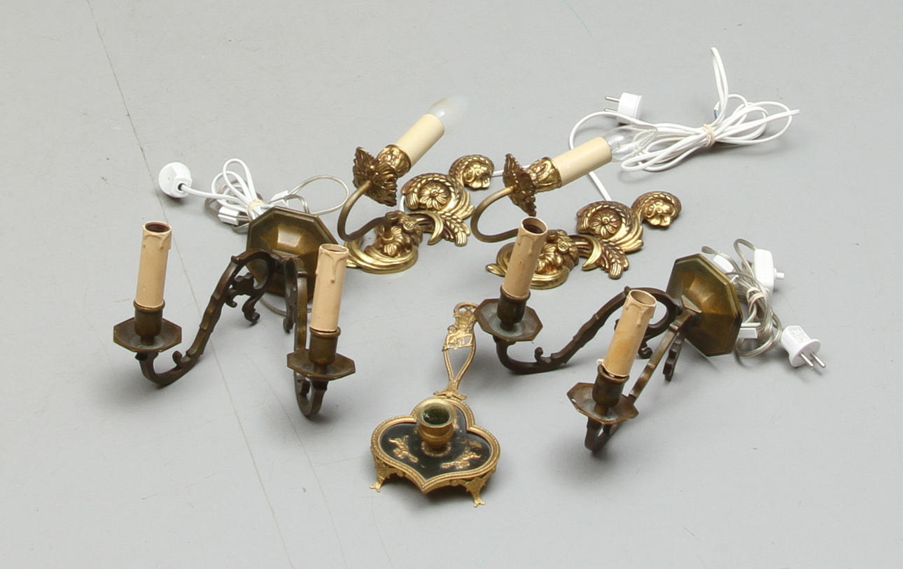 VÄGGLAMPETTER, 2 par, LJUSSTAKE, 1900-tal.