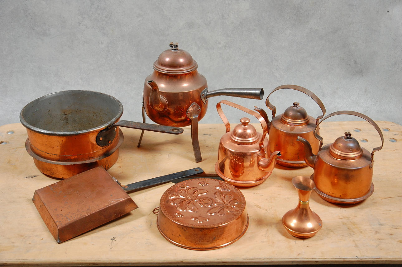 COPPER OBJECTS, various, 20th century.