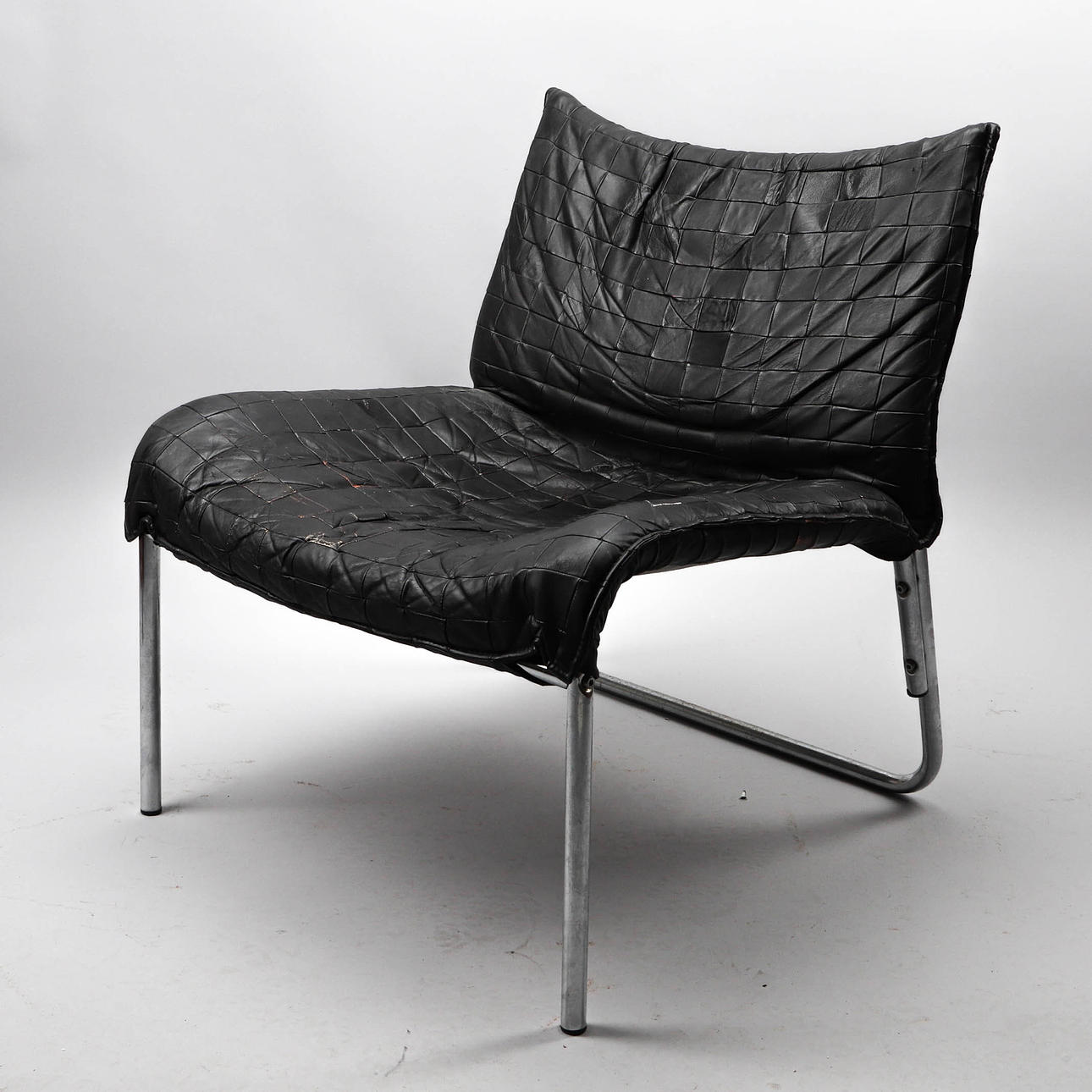 GILLIS LUNDGREN. Sessel „Set“, Stahlrohr, Leder, für IKEA, 1970-80er Jahre.