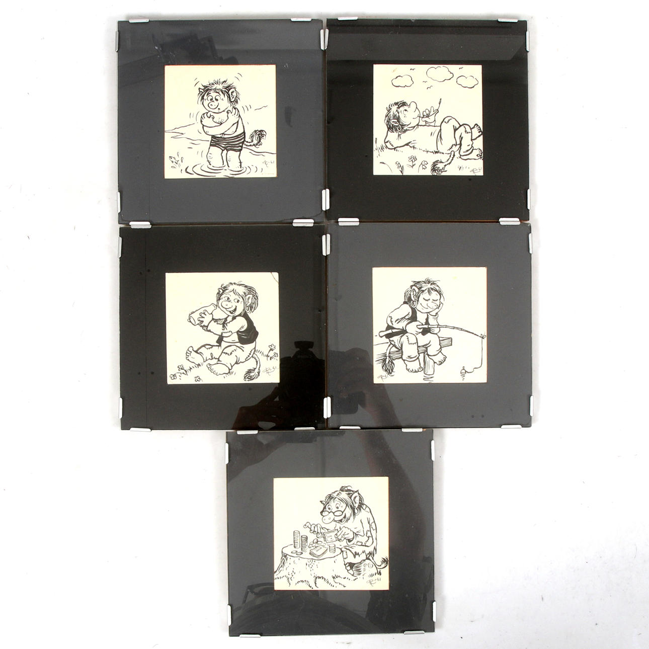 ROLF LIDBERG. Compositions, 5 pieces, ink drawings, signed and dated 61.
