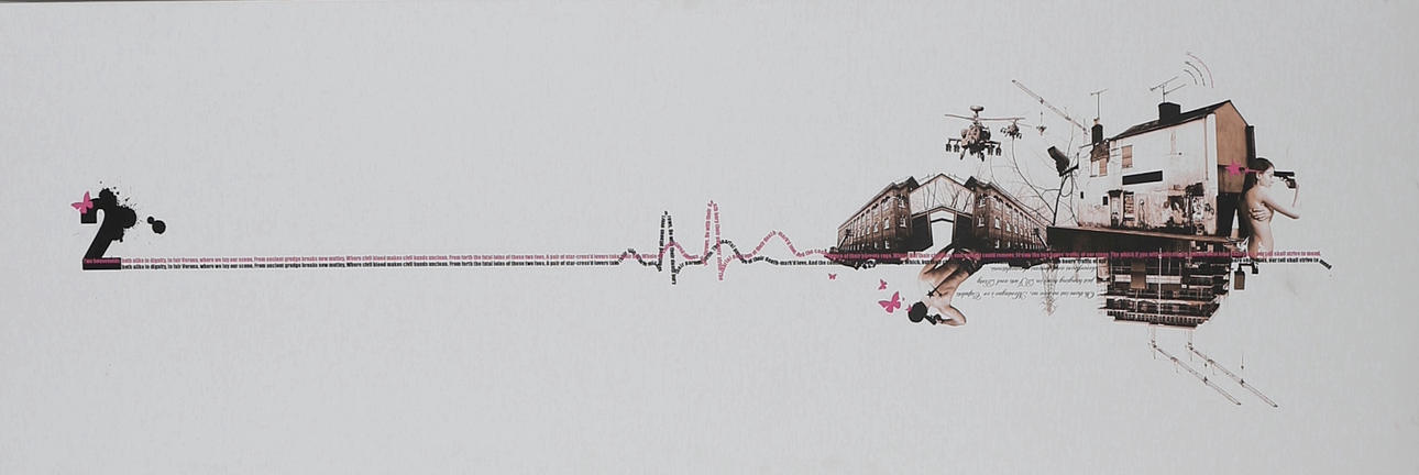 BANKSY. Reproduktion (canvas print) komposition med hus.