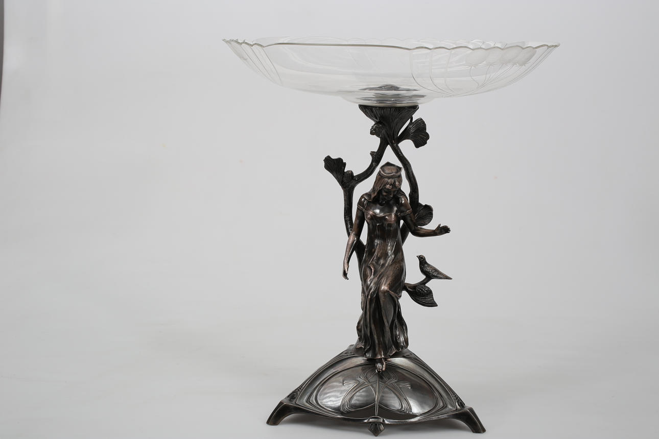 BORDSUPPSATS, försilvrad metall, skål med slipad dekor, WMF, Tyskland, 1900-talets första kvartal.