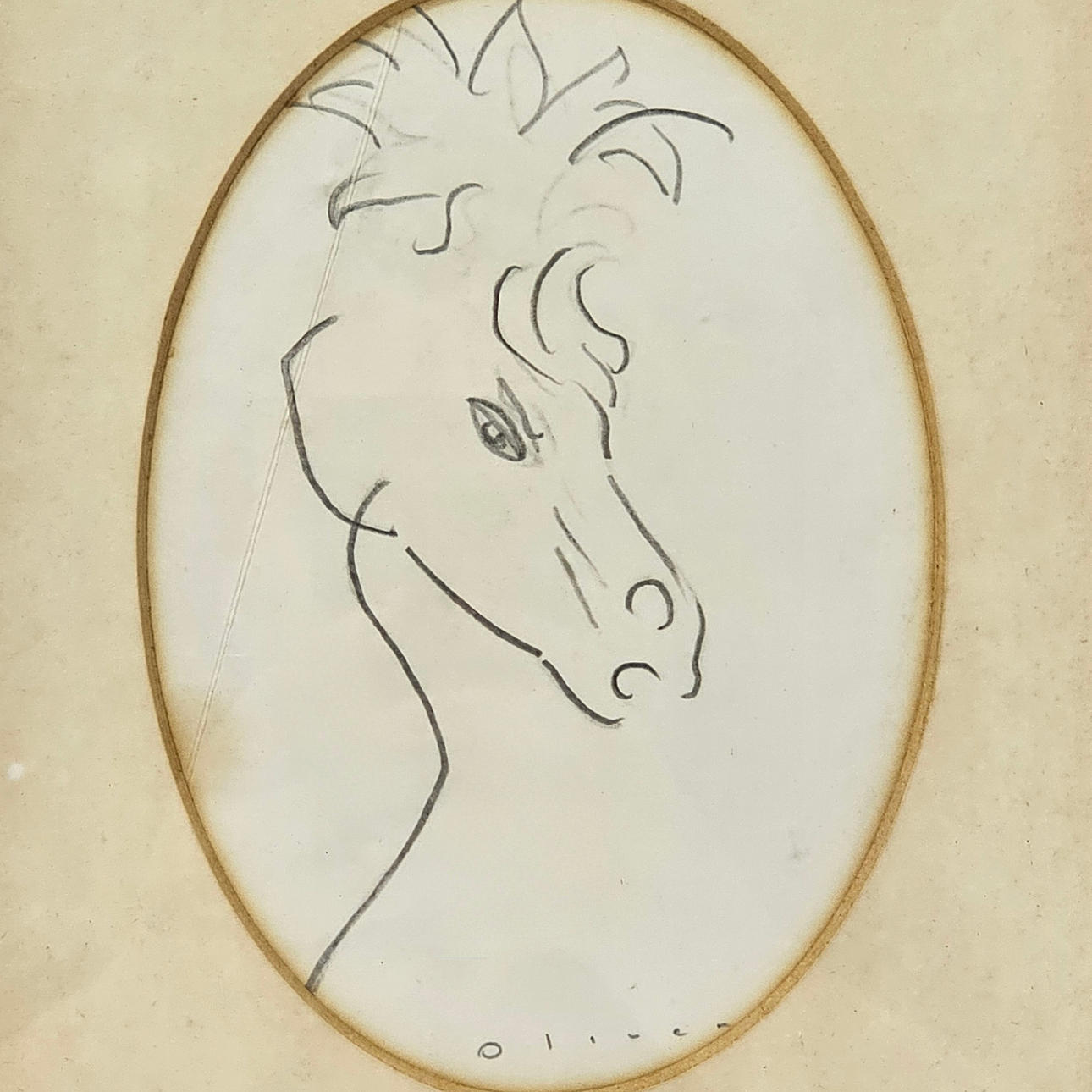 OLIVER. HÄST PROFIL. RITNING PÅ PAPPER.