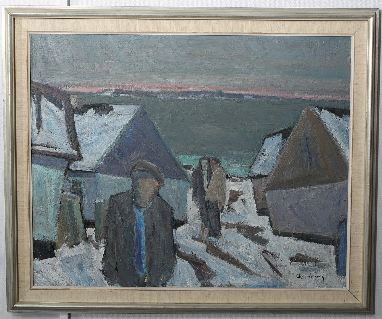 CARL BERNDTSSON. Olja på duk, Fiskeby, signerad.