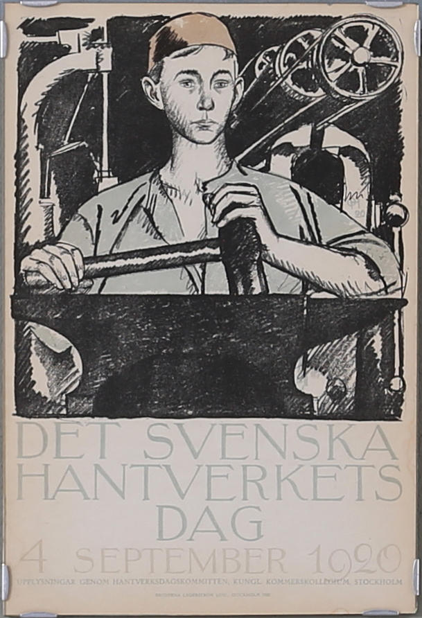 OLLE HJORTZBERG. "Det svenska hantverkets dag", färglitografi, signerad samt daterad i trycket, OH -20.