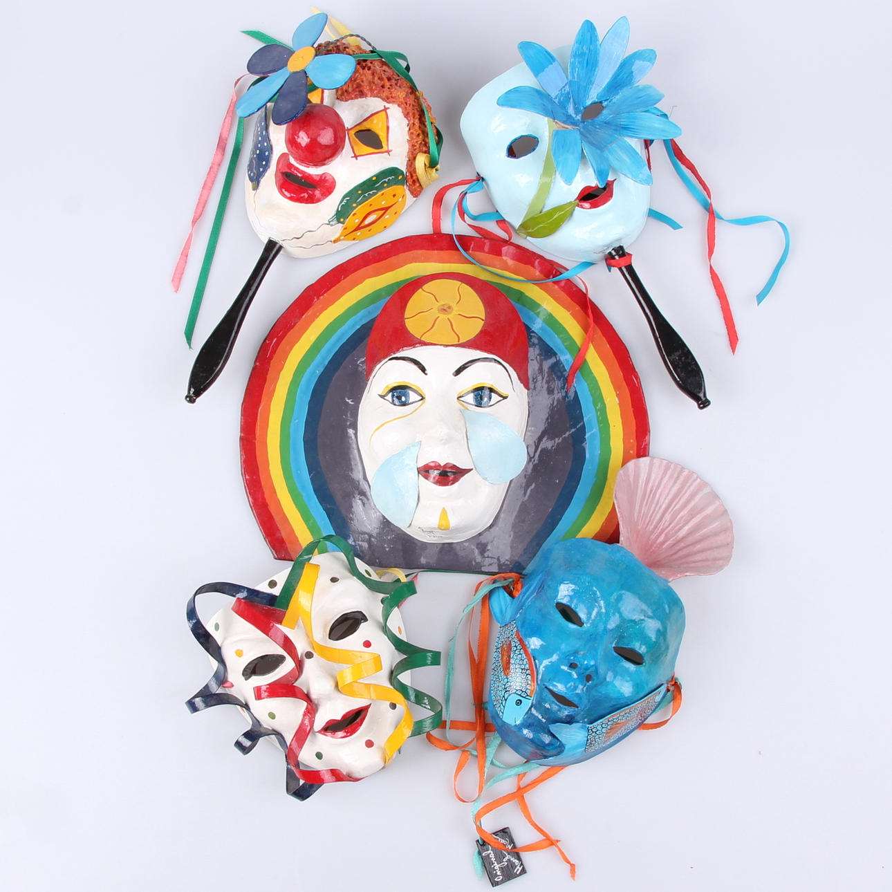 MASKER, 5 st. Papier-maché, Reyga, Mexico, omkring sekelskiftet 1900.