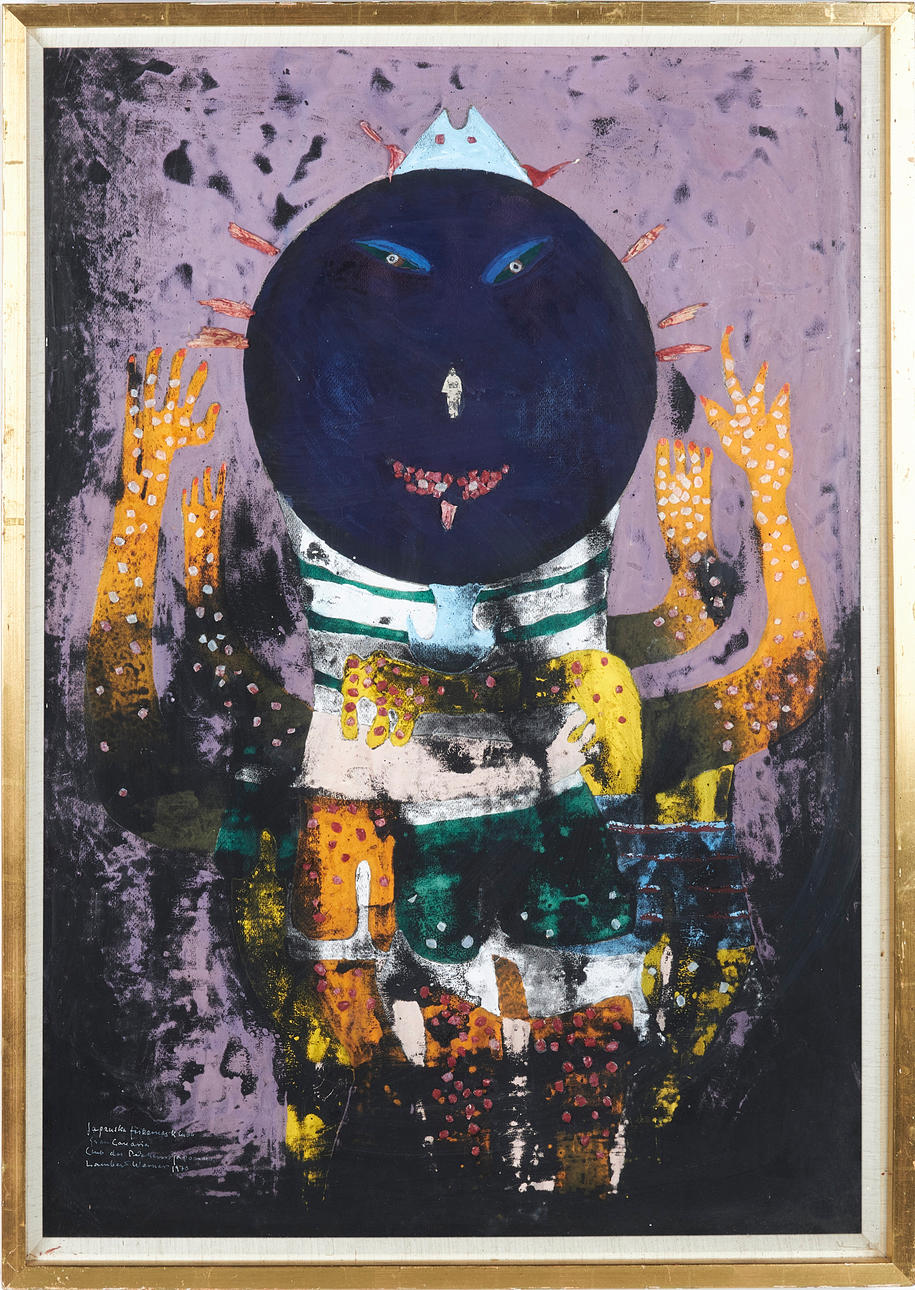 LAMBERT WERNER. Figure composition, mixed media collage, signed and dated 1970.