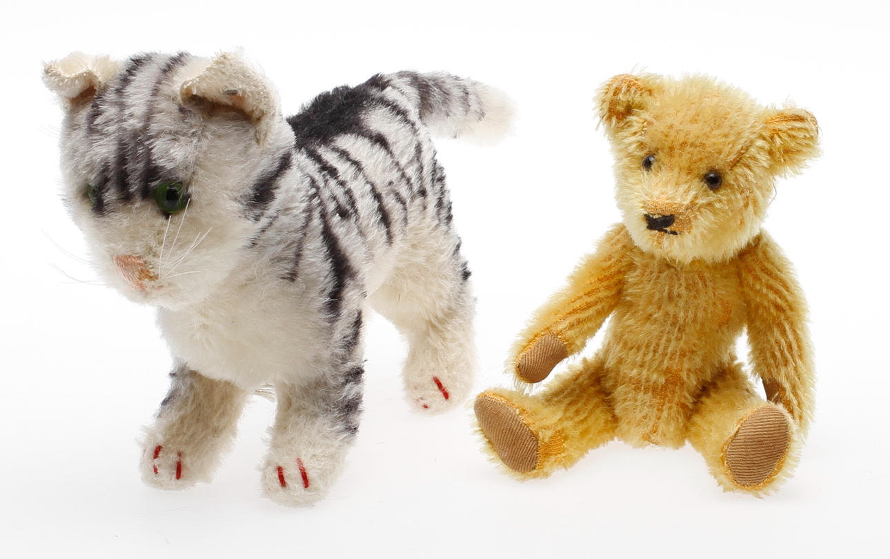 LEKSAKER, 2 delar, KATT, Steiff, BJÖRN, sannolikt Steiff. 1900-tal.