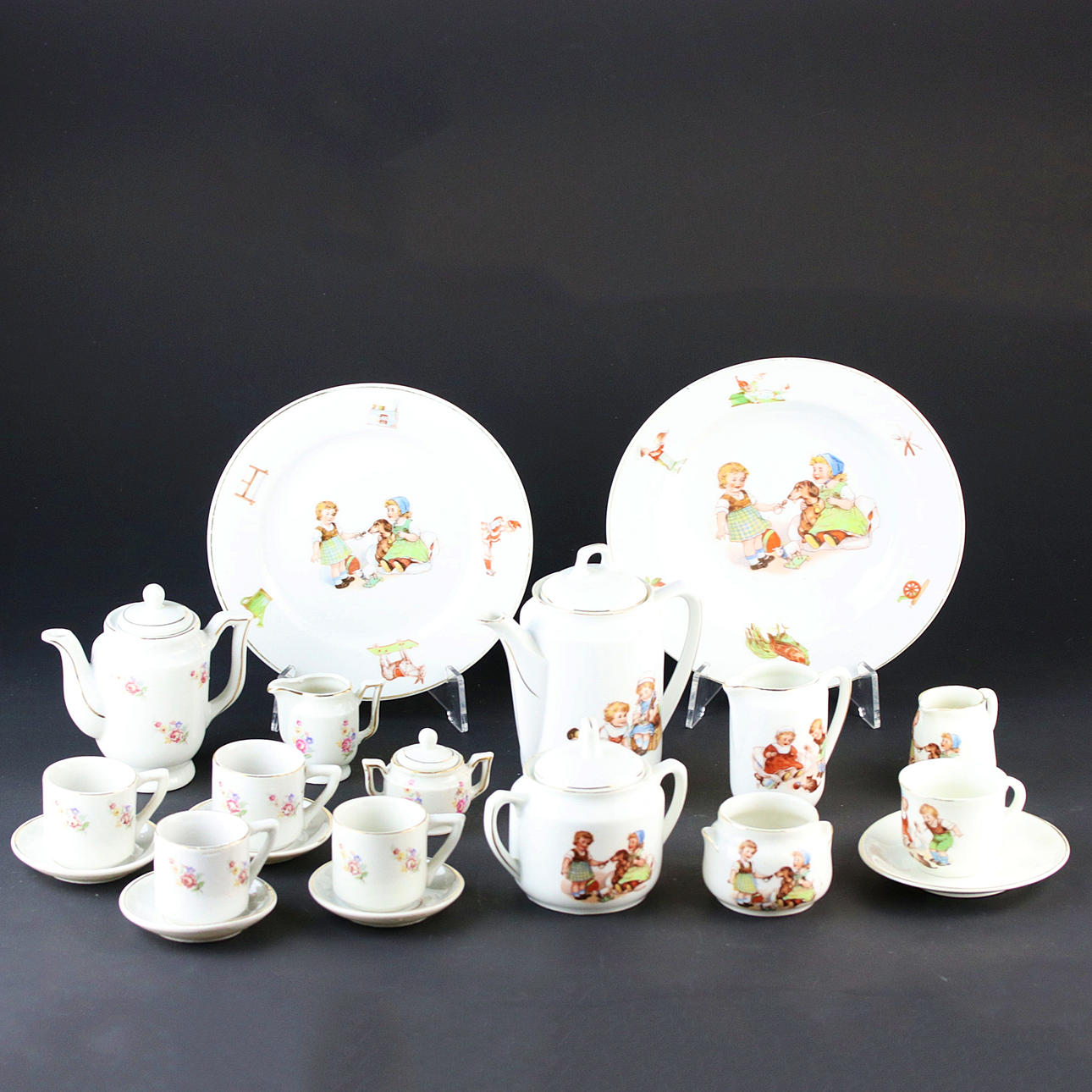 DOCKSERVISER, 20 delar, porslin, bl.a ALP Lidköping.