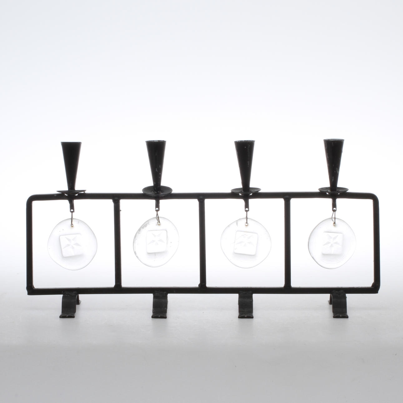 LJUSSTAKE, för 4 ljus, smide och glas, Erik Höglund.