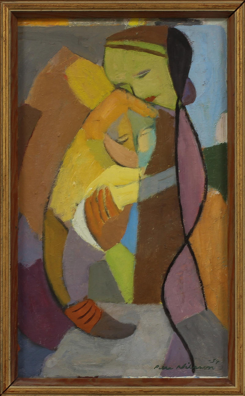 PELLE NILSSON. Figurkomposition, olja på pannå, signerad.