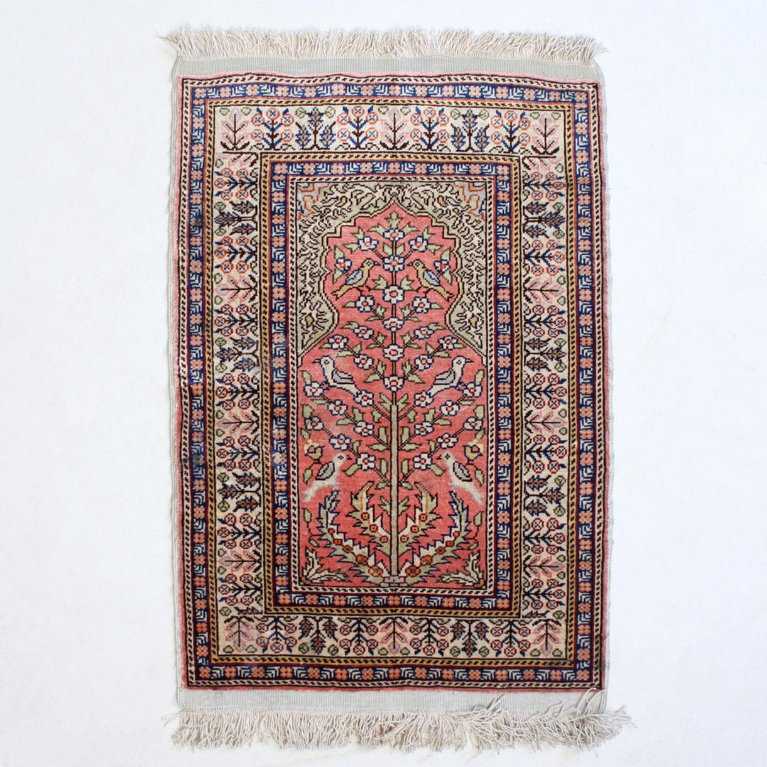 Teppich mit Vogelmotiv, mercerisierte Baumwolle.