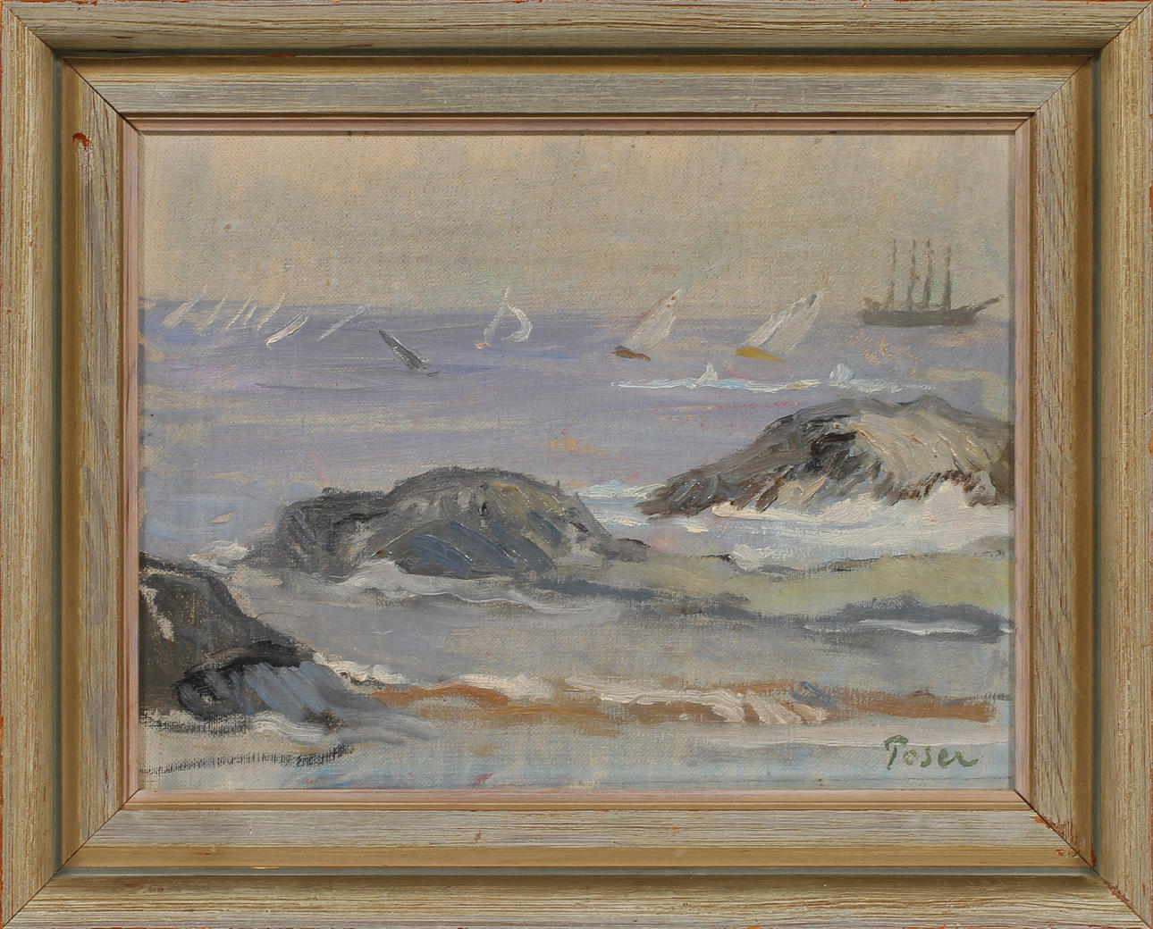 MARTIN POSER. Kustbild, olja på pannå, signerad.