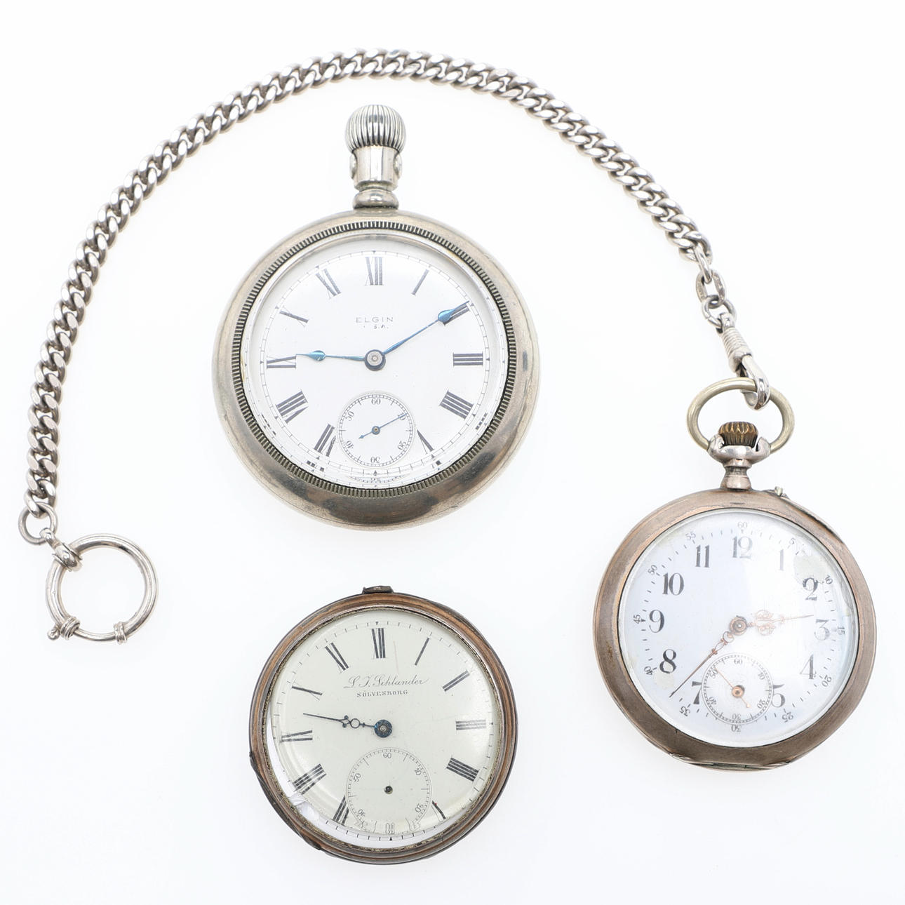 TASCHENUHR, 3-tlg., u.a. Elgin.