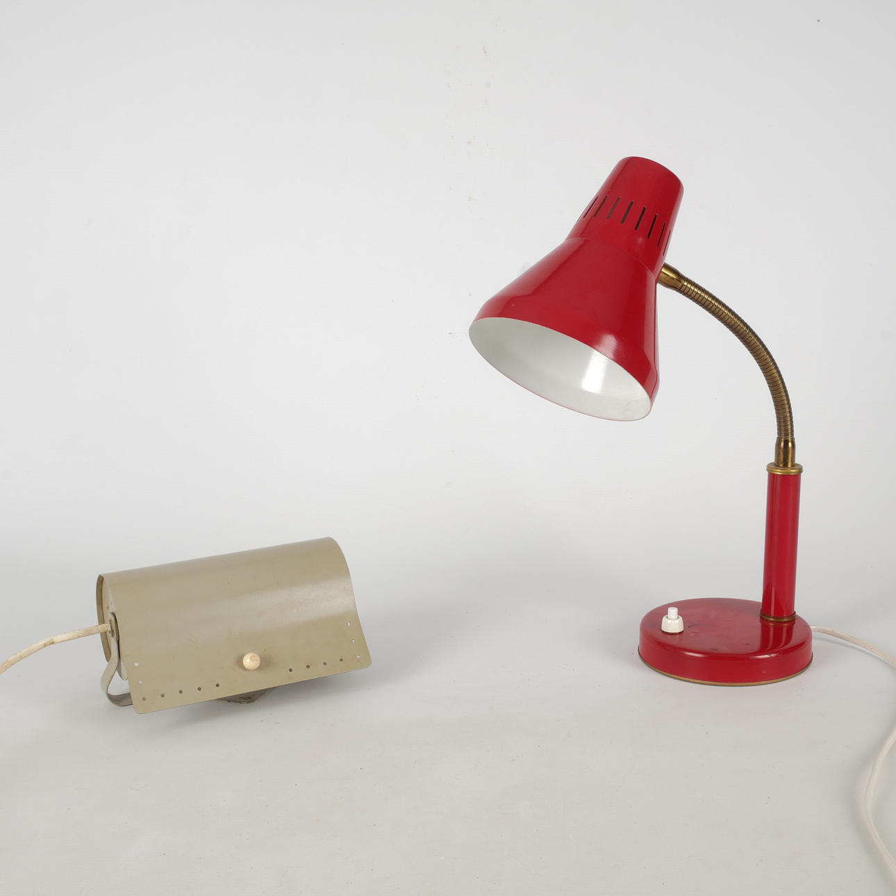 WALL LAMP and TABLE LAMP, tin, 1950s/60s.