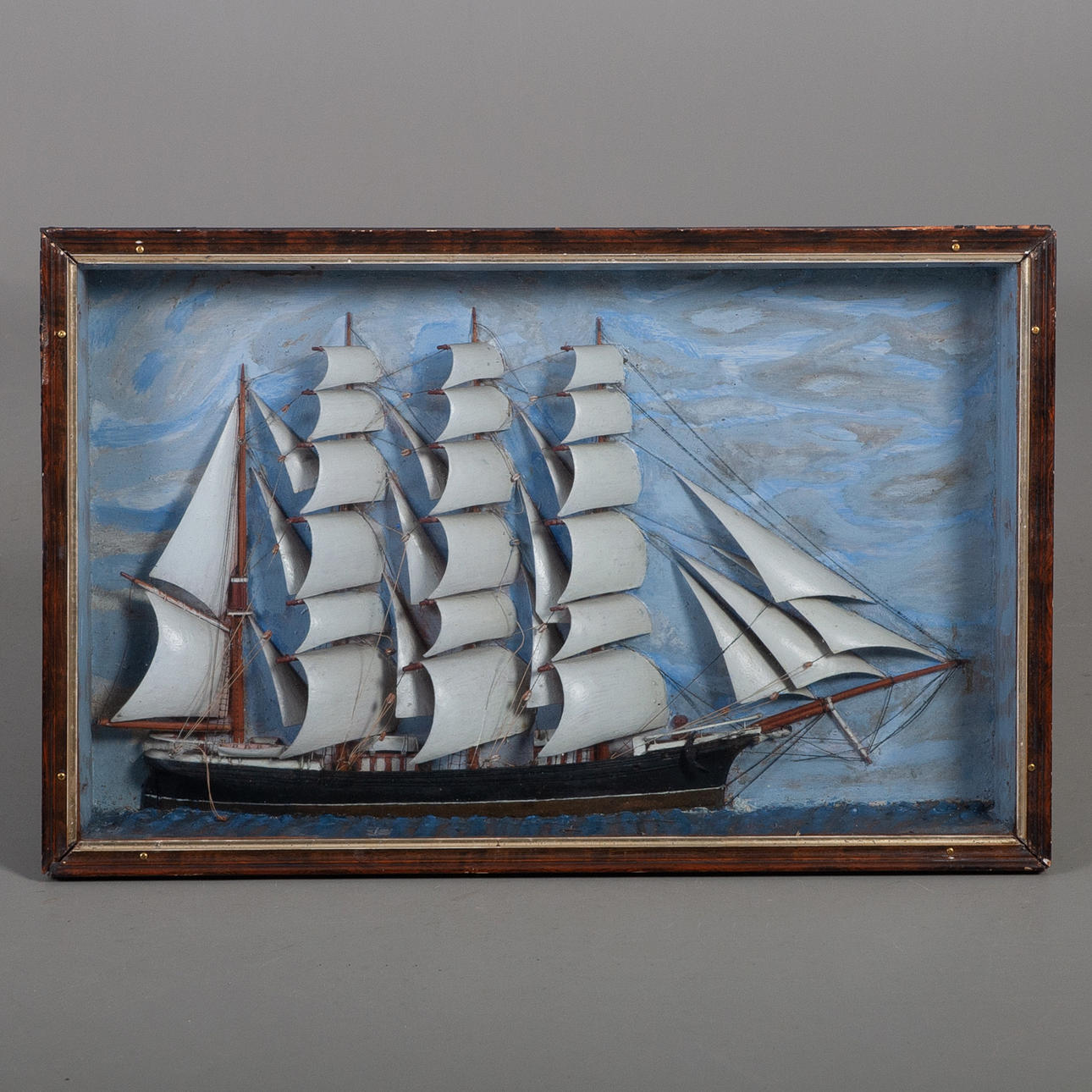 NAUTICAL DIORAMA. Ship model, half model, early 20th century.