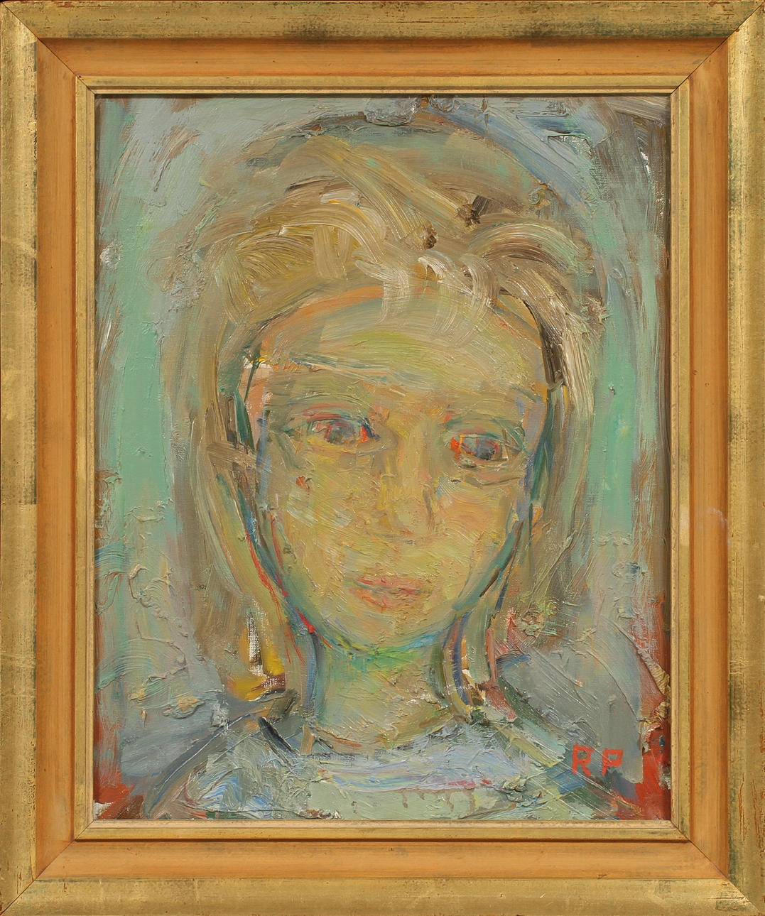 RAGNAR PERSON. Porträtt av flicka. Olja på duk, monogramsignerad.