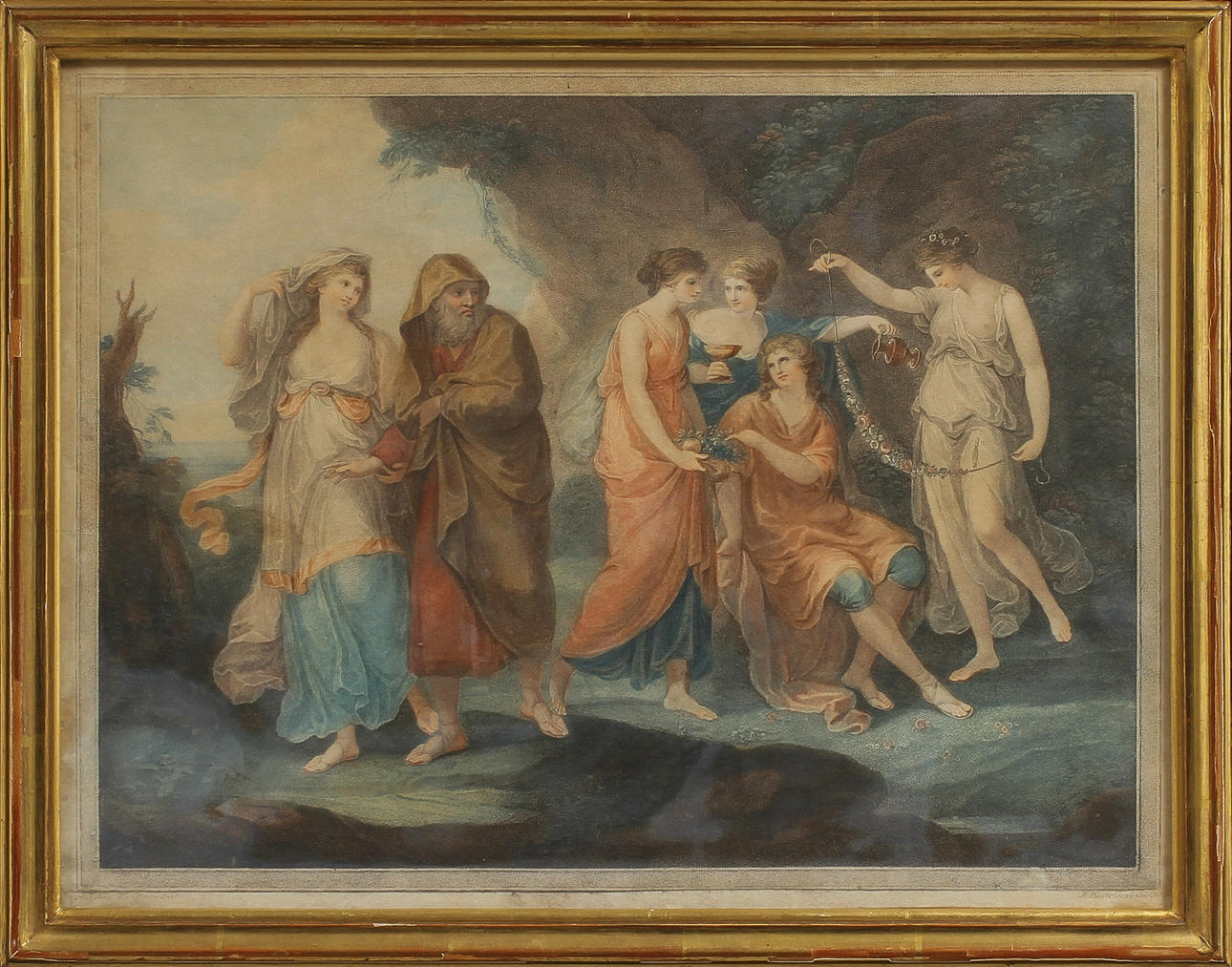 ANGELICA KAUFFMANN. efter, etsning, kolorerad.