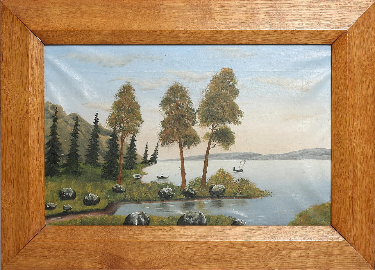 OIDENTIFIERAD KONSTNÄR. 2 st, naivistiska kustmotiv, olja på duk, osignerad. 1800-talets slut.