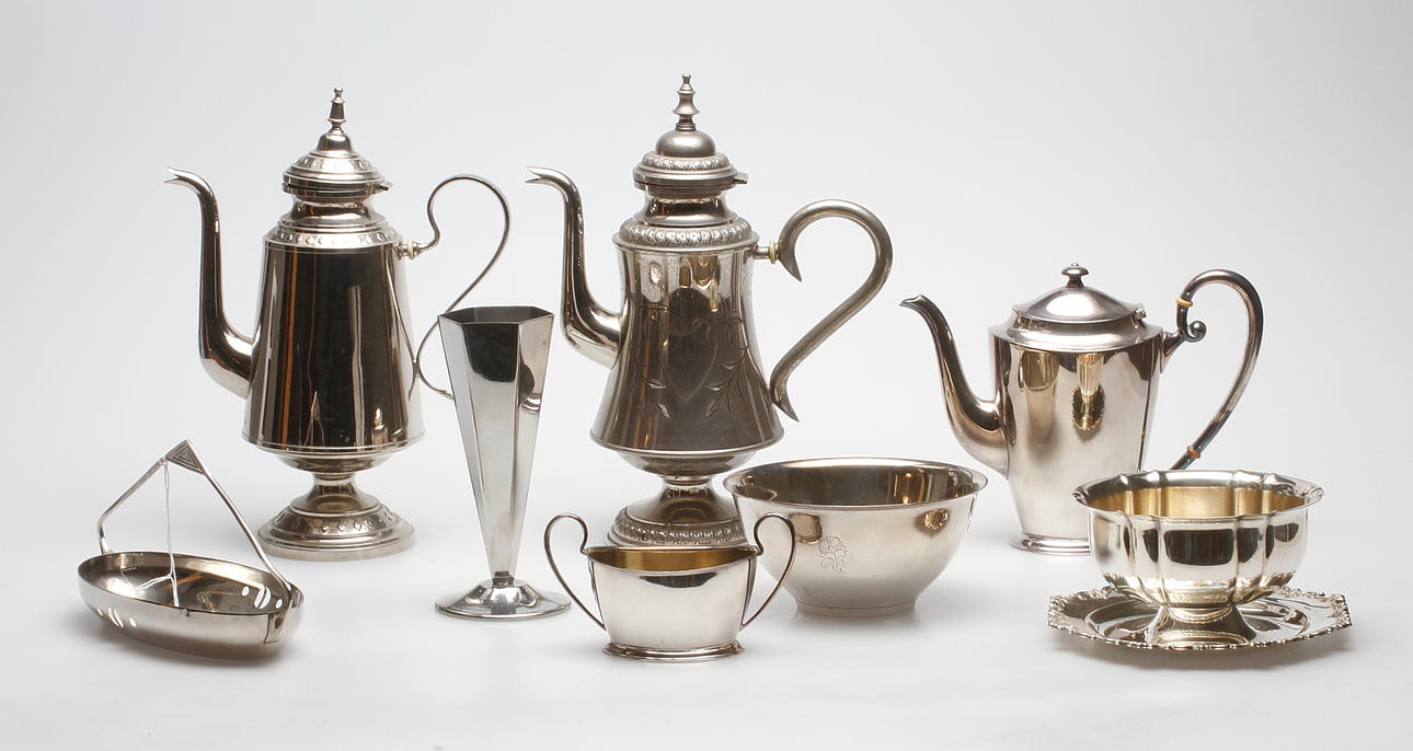 PARTI NYSILVERFÖREMÅL, 8 st, 1900-tal.