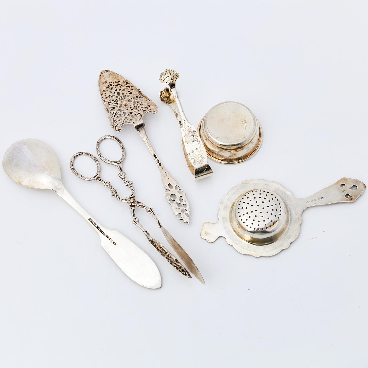 Sæt SØLV, 5 dele, stempler.