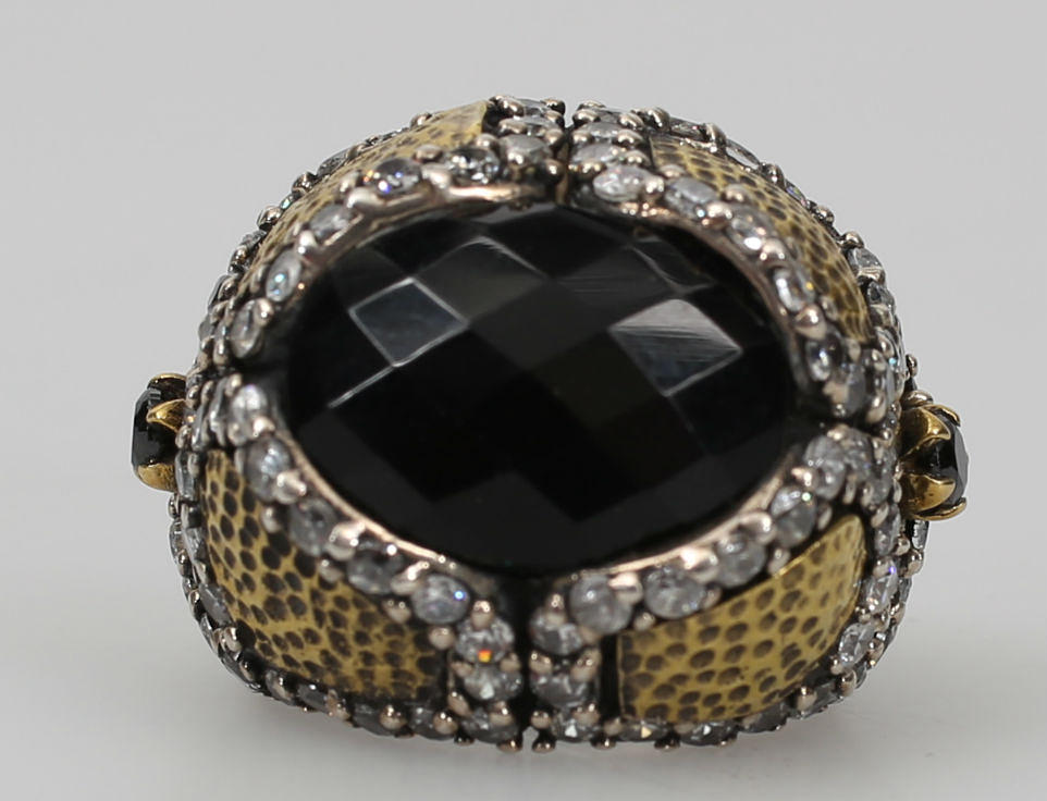 RING, silver, svart agat och vita stenar, 2000-tal.