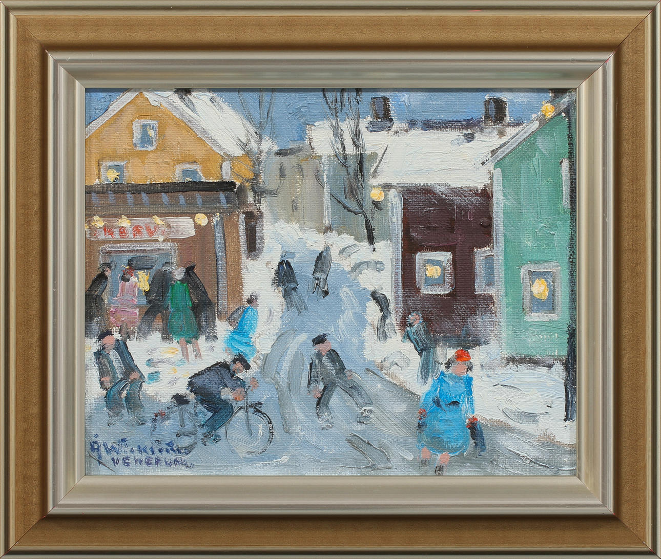 ÅKE WICKSTRÖM. Gatumyller i Vekerum. Olja på duk, signerad a verso och a tergo.