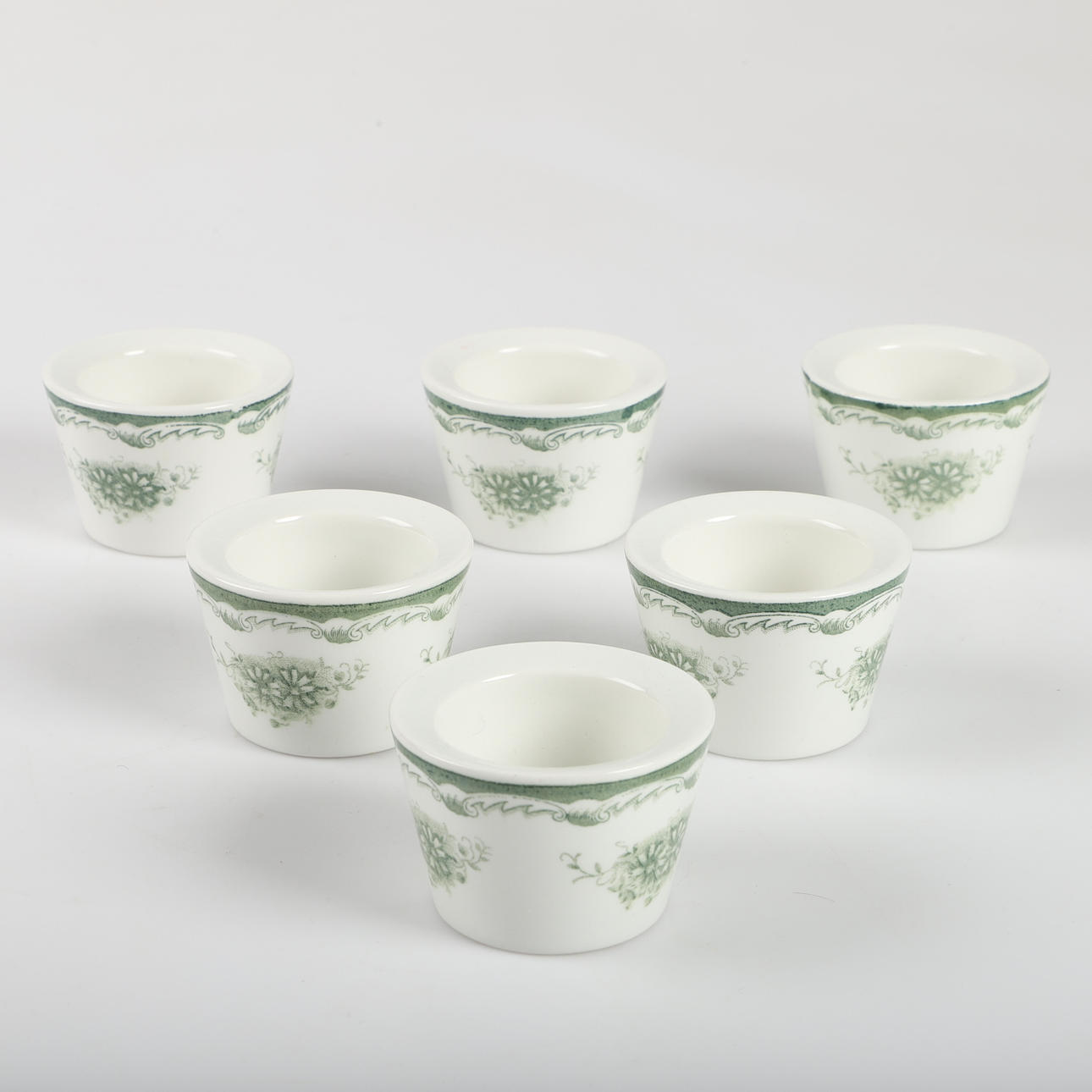 ÄGGKOPPAR, 6 stycken, "Grön Anna", porslin, Rörstrand.