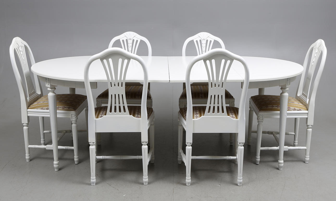 MATSALSMÖBEL, 7 delar, "Axett", gustaviansk stil, 1900-tal.