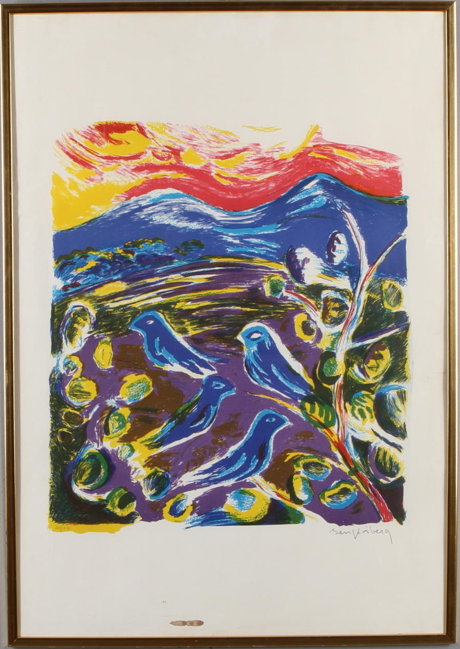 BENGT ÅBERG. Komposition med fåglar, färglitografi, signerad samt numrerad 213/375.