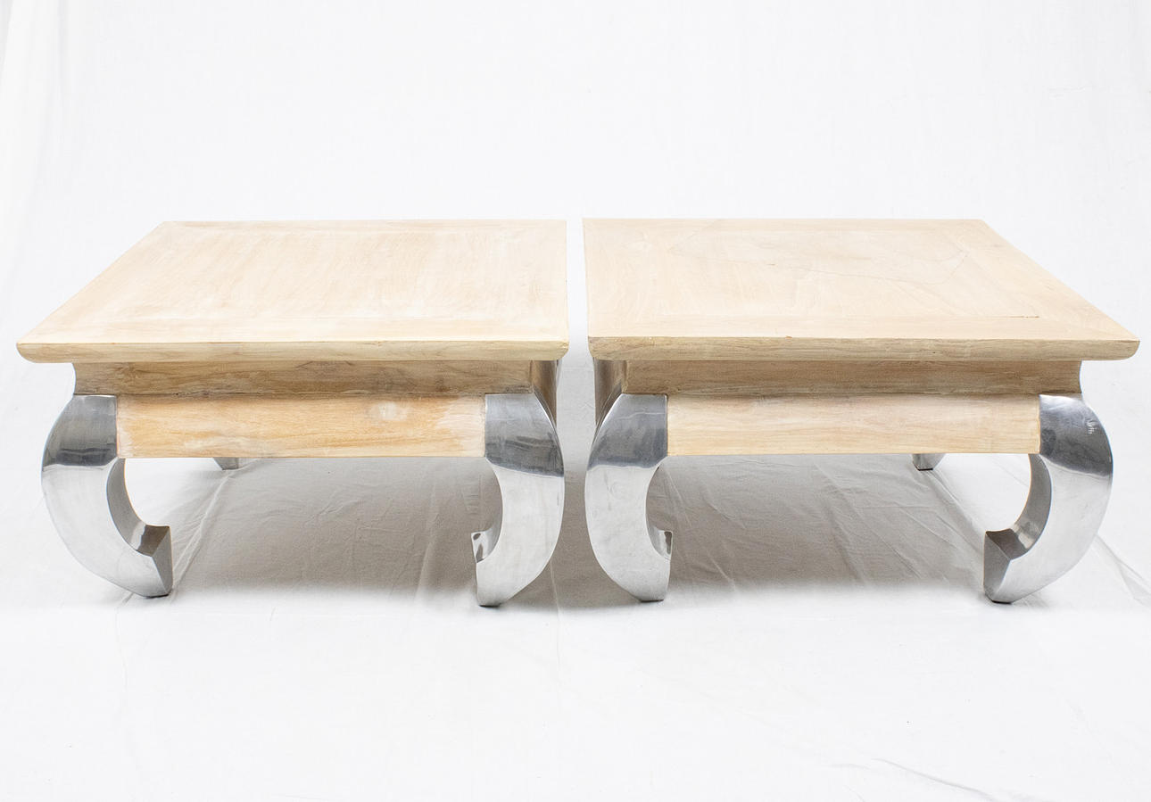 COFFEE TABLE 2 pcs. Opium table, Light wood stained Chrome legs.