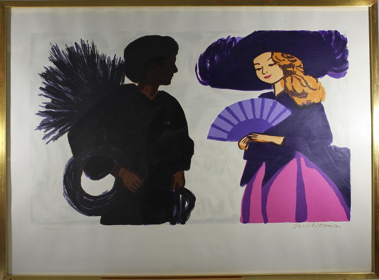 LARS NORRMAN. grafiskt tryck, "sotarcharmören" ur serigrafiportföljen Ute och hemma utgiven 1974, signerad och numrerad 109/360.