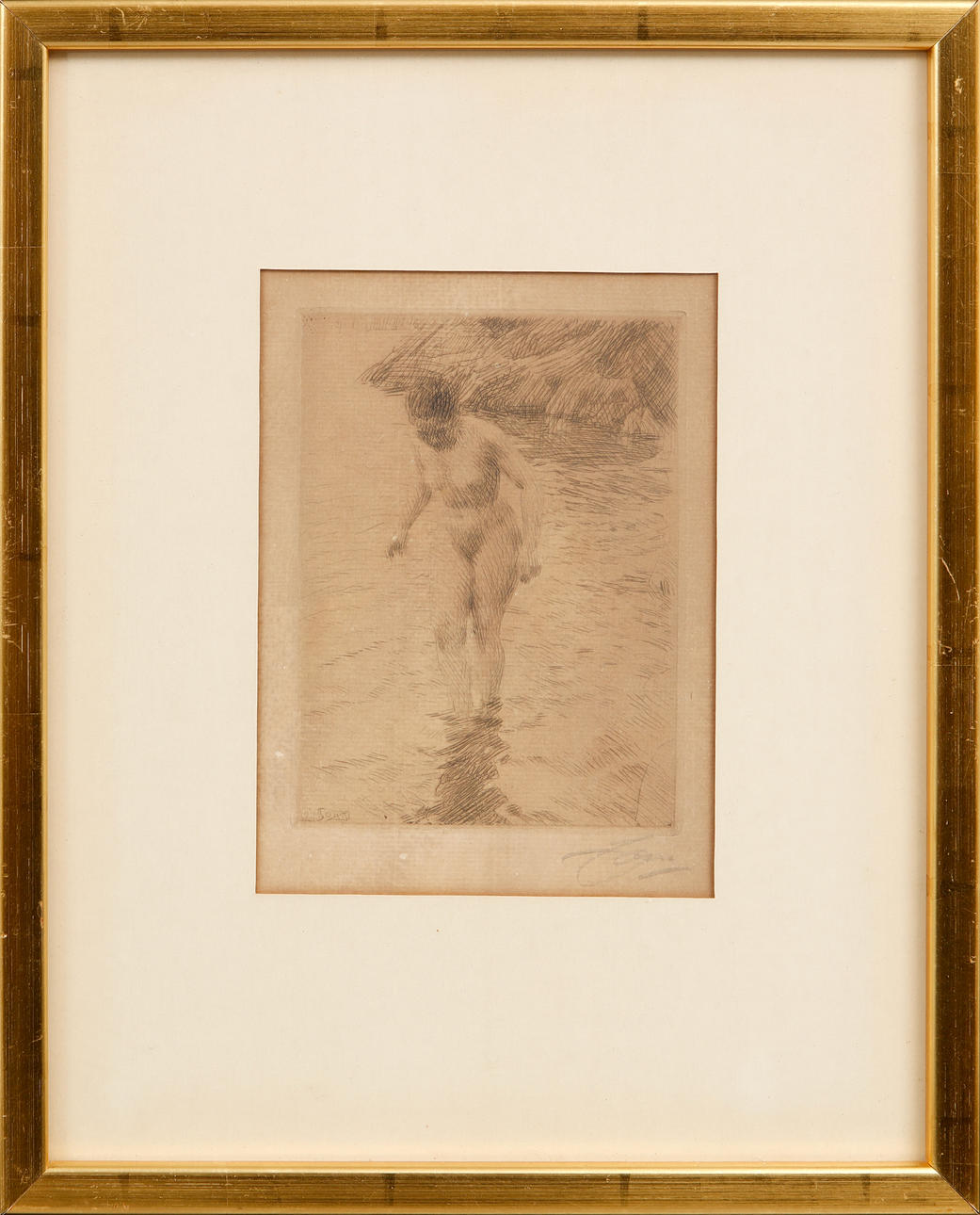 ANDERS ZORN. "Dalarö", etsning, signerad.